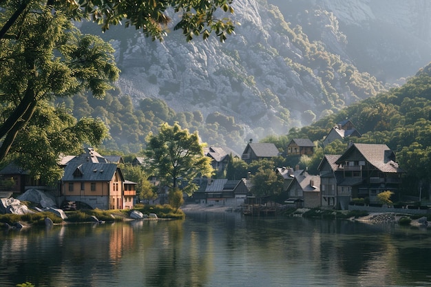 Un charmant village niché au bord d'une rivière