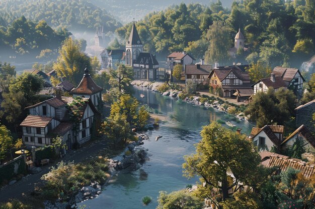 Un charmant village niché au bord d'une rivière