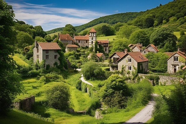 Un charmant village niché dans une vallée luxuriante