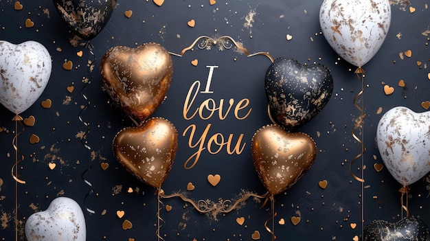 Une charmante carte de vœux ornée de ballons en forme de cœur et du texte sincère " Je t'aime "