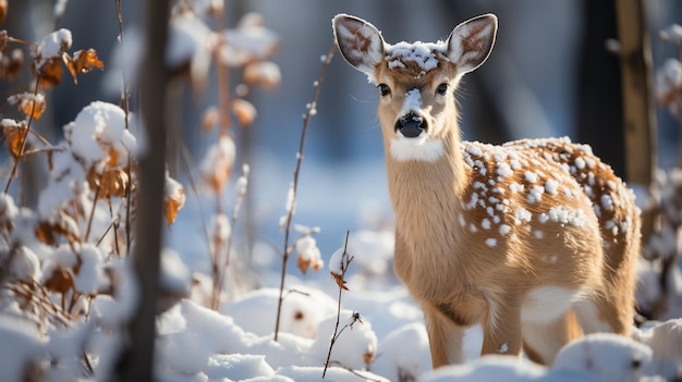 la charmante faune hivernale, y compris les gracieux cerfs et les écureuils ludiques sur une toile de fond enneigée immaculée émerveillez-vous de la beauté des créatures de la nature alors qu'elles naviguent dans leur havre enneigé
