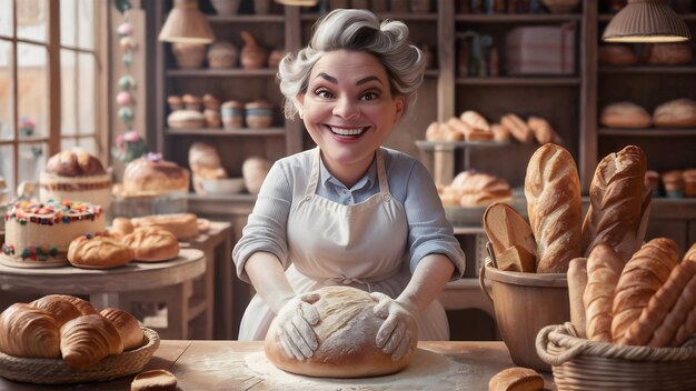 Une charmante femme qui travaille dans sa boulangerie.