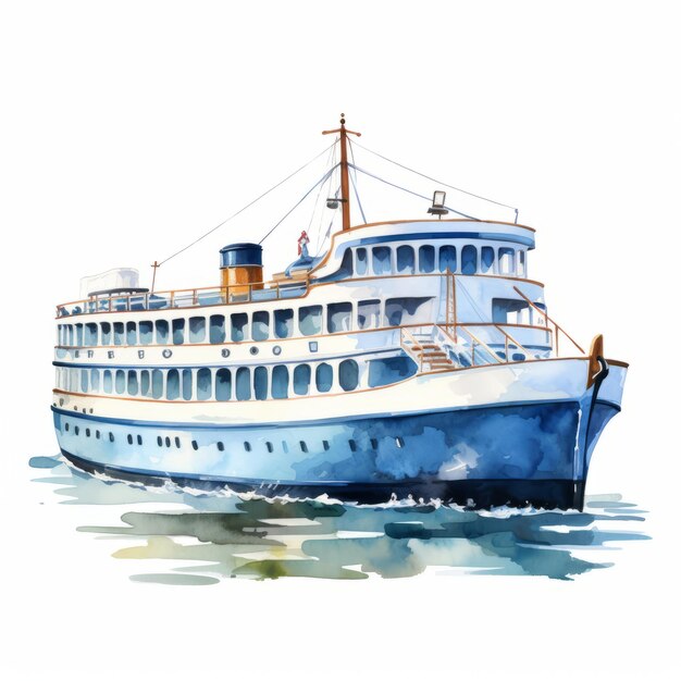 Photo une charmante illustration d'aquarelle d'un navire de croisière sur fond blanc