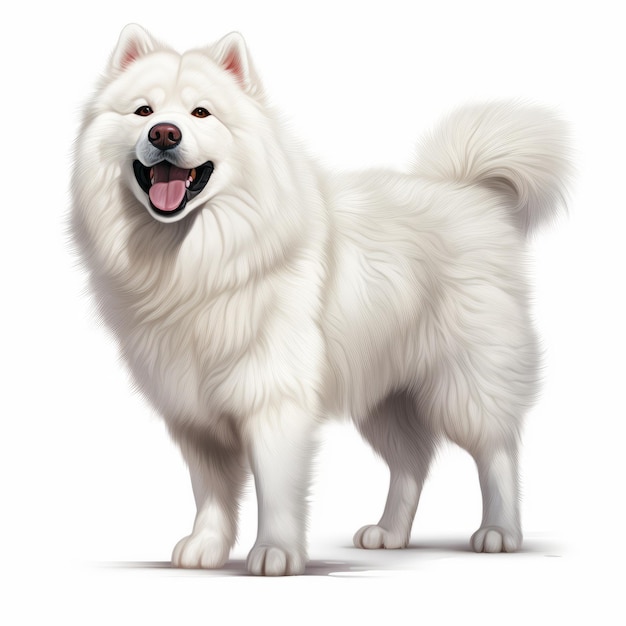 Une charmante illustration photoréaliste d'un chien samoyède sur fond blanc