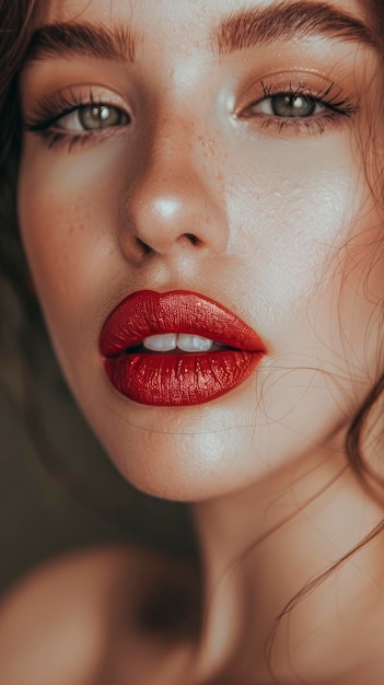 Photo charmante maquilleuse sensuelle photo de studio féminine avec copyspace grands yeux beaux lèvres tendres