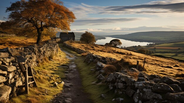 Charmante passerelle en pierre Paysages britanniques traditionnels dans les montagnes