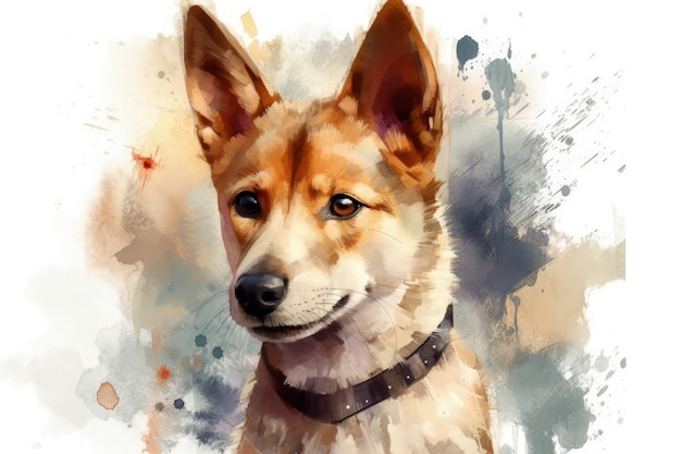 Charmante peinture à l'aquarelle représentant un chien brun et blanc amical créé avec la technologie Generative AI