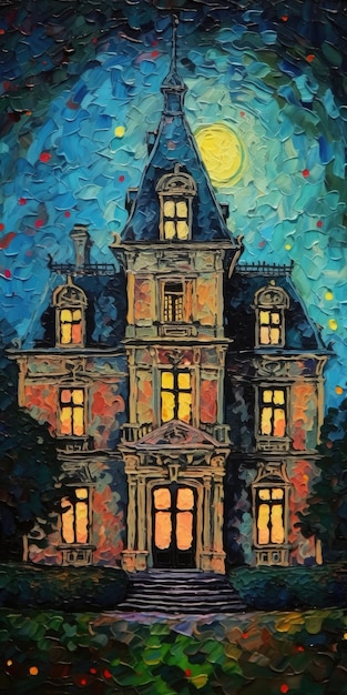 Charmante peinture néoimpressionniste d'une ancienne villa de campagne française