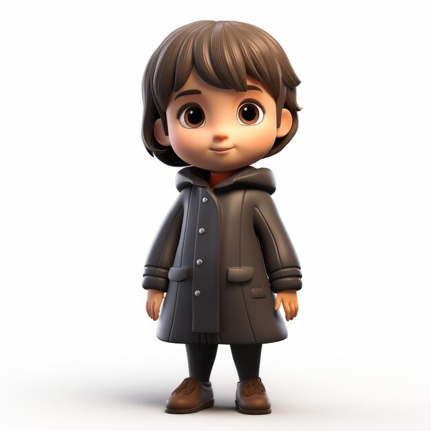 Photo charmante représentation en 3d d'un petit garçon dans un manteau illustration hyper détaillée