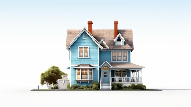 Charmante vignette d'une maison bleue à trois étages avec porche