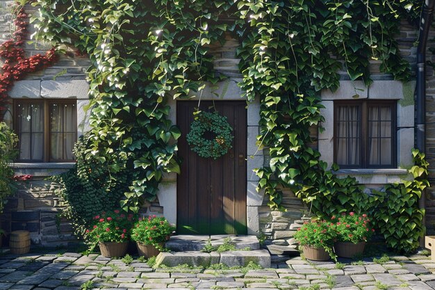 Charmantes auberges de campagne avec des façades couvertes de lierre