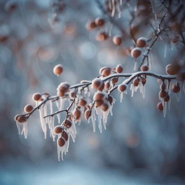 Charmantes branches d'arbres gelées sur le fond de l'hiver