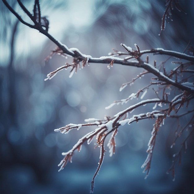 Charmantes branches d'arbres gelées sur le fond de l'hiver