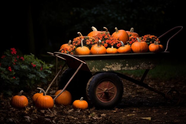 Un charme de citrouille, une brouette de brouille dans l'humeur sombre de l'automne