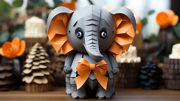 Le charme gracieux de l'éléphant mignon avec un arc noir