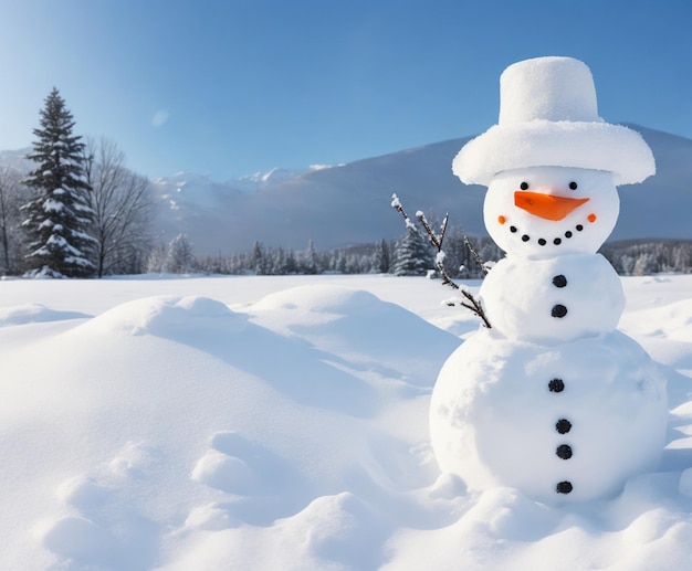 Le charme de l'hiver Un bonhomme de neige au milieu d'un paysage enneigé serein AIGenerated