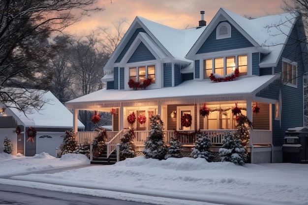 Le charme hivernal de la maison de campagne ornée d'un décor festif