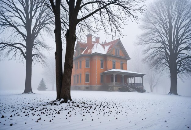 Photo le charme nostalgique d'une vieille maison entourée de brouillard