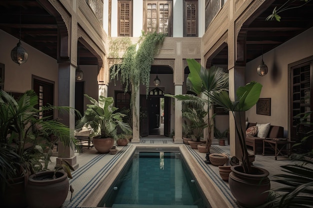 Charme oriental dans un riad marocain Génératif Magnifique patio avec piscine