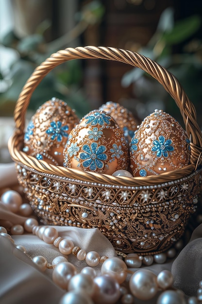 Le charme de Pâques un lever de soleil serein un lapin ludique ou une nature morte complexe Orné de fleurs et d'œufs pastels, il capture l'essence de la tradition familiale et suscite la beauté générative de l'IA.