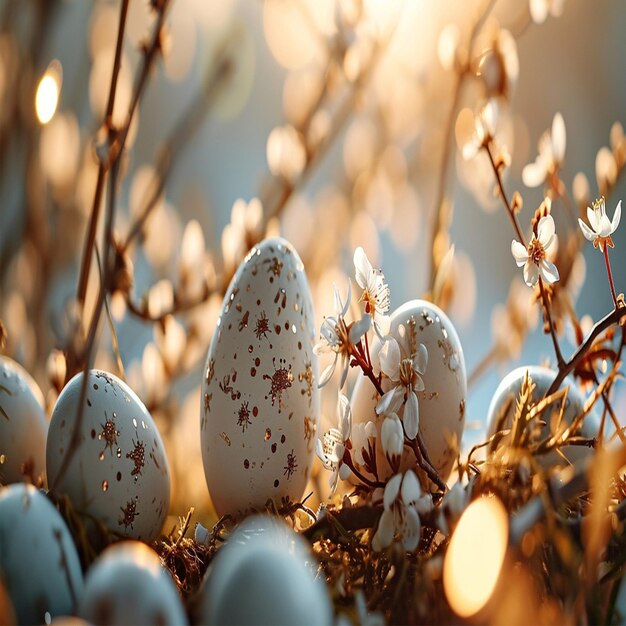 Le charme de Pâques un lever de soleil serein un lapin ludique ou une nature morte complexe ornée de pastels