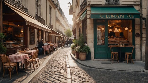 Photo charme parisien café de la rue quaint avec des pâtisseries fraîches et des rires