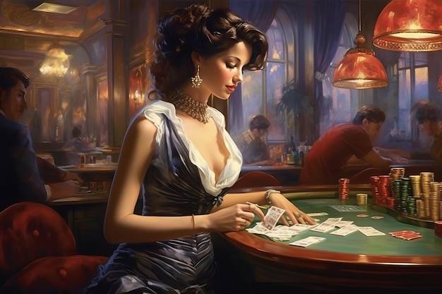 Le charme sophistiqué d'une dame au casino Une scène captivante à la table de paris