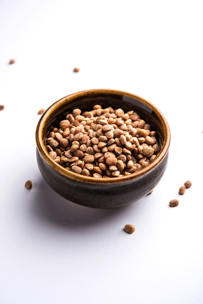 Charolya indienne, Buchanania lanzan, graines de noyaux d'amandes dans un bol ou une pile. mise au point sélective