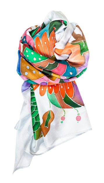 Écharpe en soie nouée avec ornement floral dessiné à la main