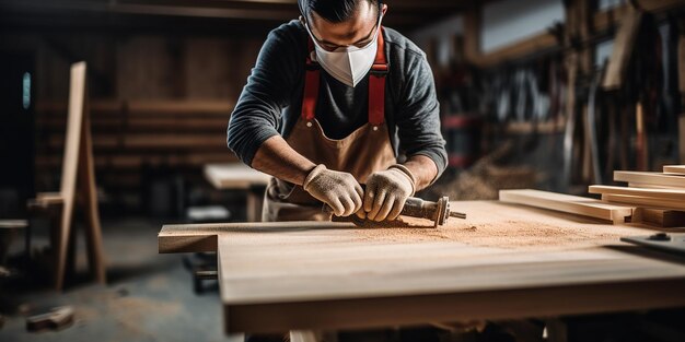 Un charpentier qui travaille dans un atelier de charpenterie confiant