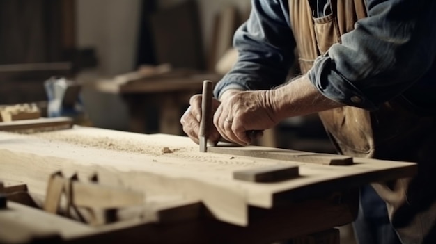 Charpentier travaillant sur l'artisanat du bois dans son studiogenerative ai