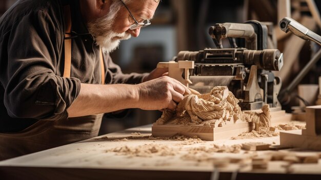 Photo charpentier travaillant dans le bois avec un style rétro vintage rétro