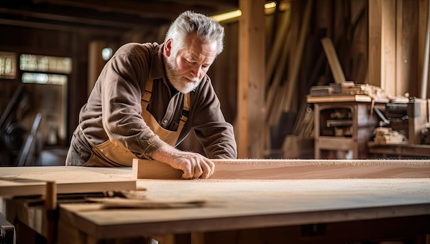 Charpentier travaillant sur son métier dans un atelier de menuiserie