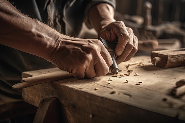 Charpentier travaillant sur le travail du bois dans un atelier de menuiserie Generative AI