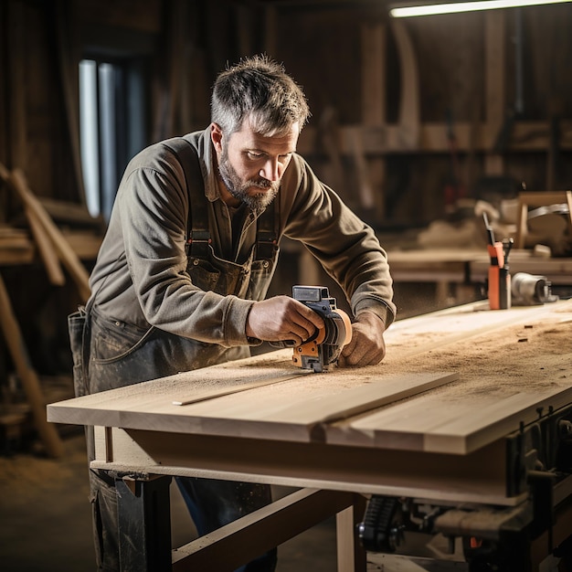 Les charpentiers fabriquent des meubles en bois dans la menuiserie