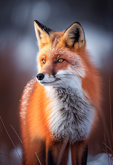 Chasse au renard en hiver et neige AI générative