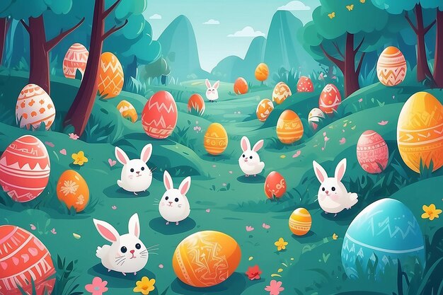 Chasse aux œufs de Pâques Illustration de dessin animé générative AI
