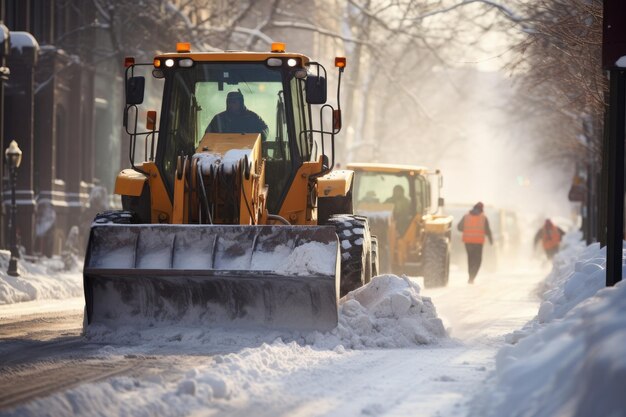 Photo un chasse-neige déneigant la rue