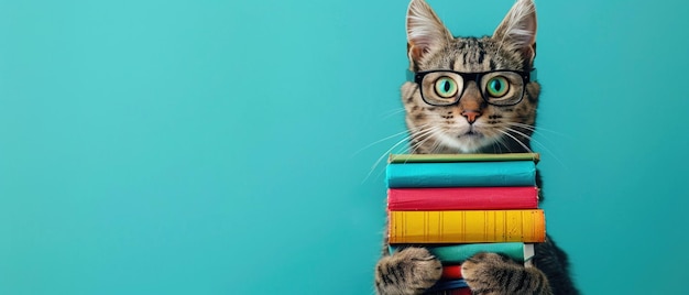 Photo un chat adorable avec des lunettes semble être studieux