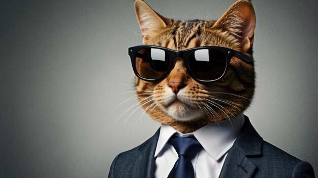 Photo un chat d'affaires portant un costume et des lunettes de soleil