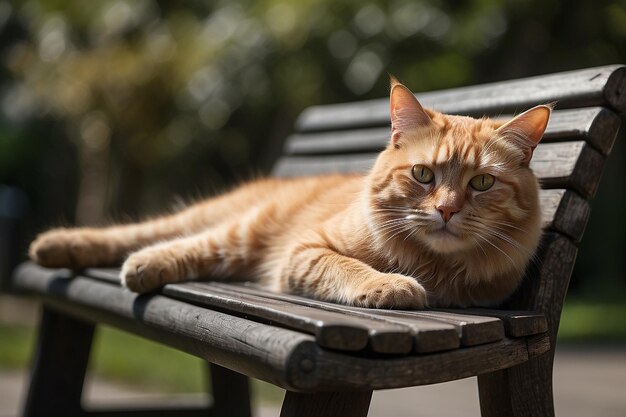 Un chat allongé sur un banc.