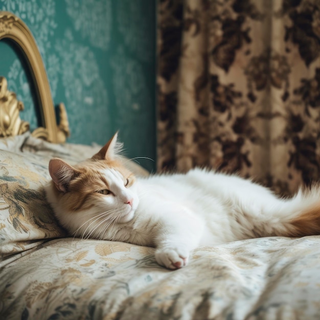 Un chat allongé sur un lit faisant une sieste à la manière des recombinaisons ludiques toyen