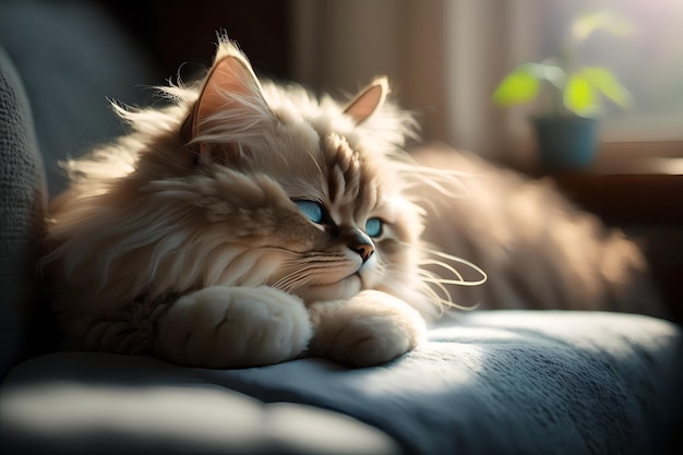 Un chat allongé sur un lit avec un livre en arrière-plan