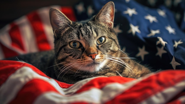 Un chat américain avec un contexte patriotique