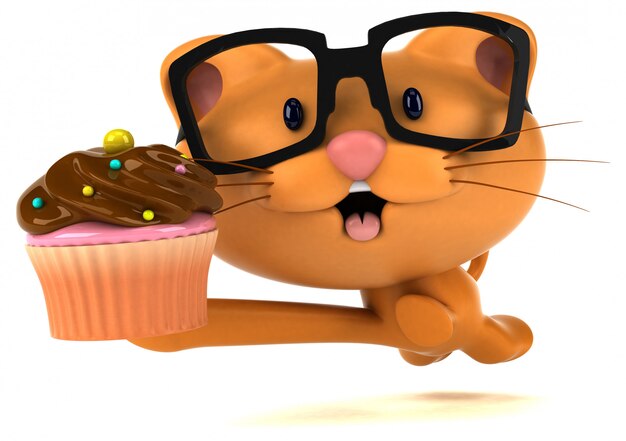 Chat amusant avec cupcake