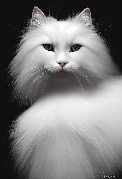 Chat angora blanc moelleux aux yeux bleus illustration