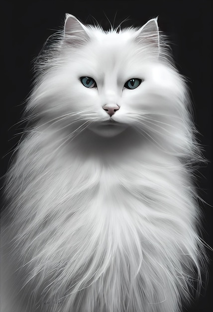 Chat angora blanc moelleux aux yeux bleus illustration