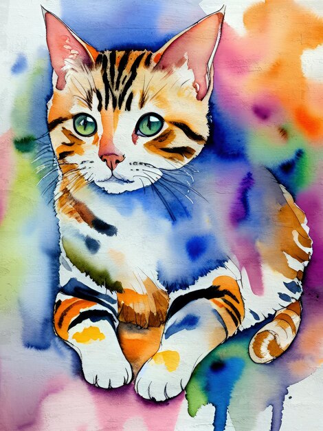 Photo chat aquarelle peinture acrylique illustration reproduction