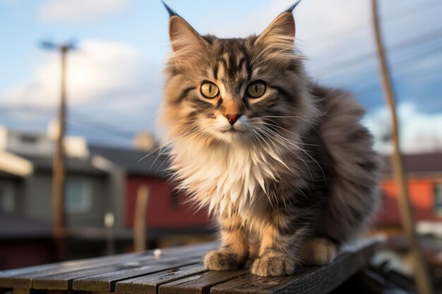 un chat assis au sommet d'une clôture en bois