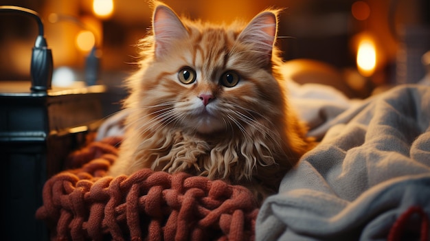 Un chat assis dans le fauteuil.